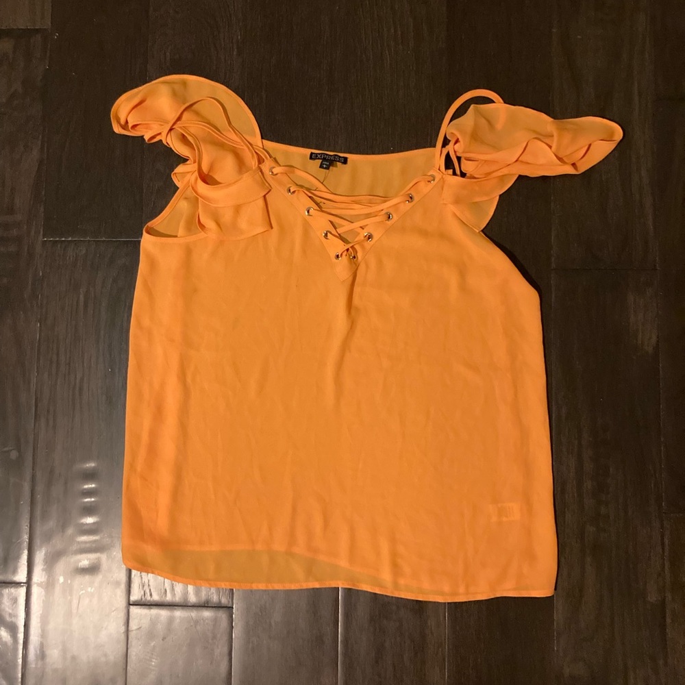 Lace up front off the shoulder ruffle strap top - Picture 2 of 7